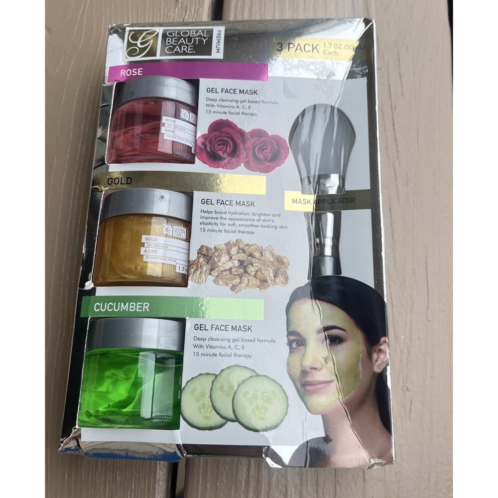 Global Beauty Care 3-Pack Gel Face Mask Rose+Gold+Cucumber Mask Applicator